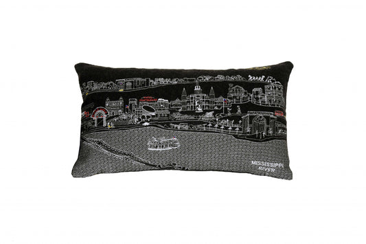 25" Black New Orleans Nighttime Skyline Lumbar Decorative Pillow