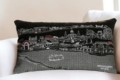 25" Black New Orleans Nighttime Skyline Lumbar Decorative Pillow