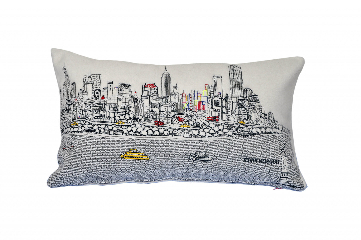 25" White NYC Daylight Skyline Lumbar Decorative Pillow