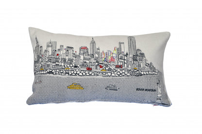 25" White NYC Daylight Skyline Lumbar Decorative Pillow