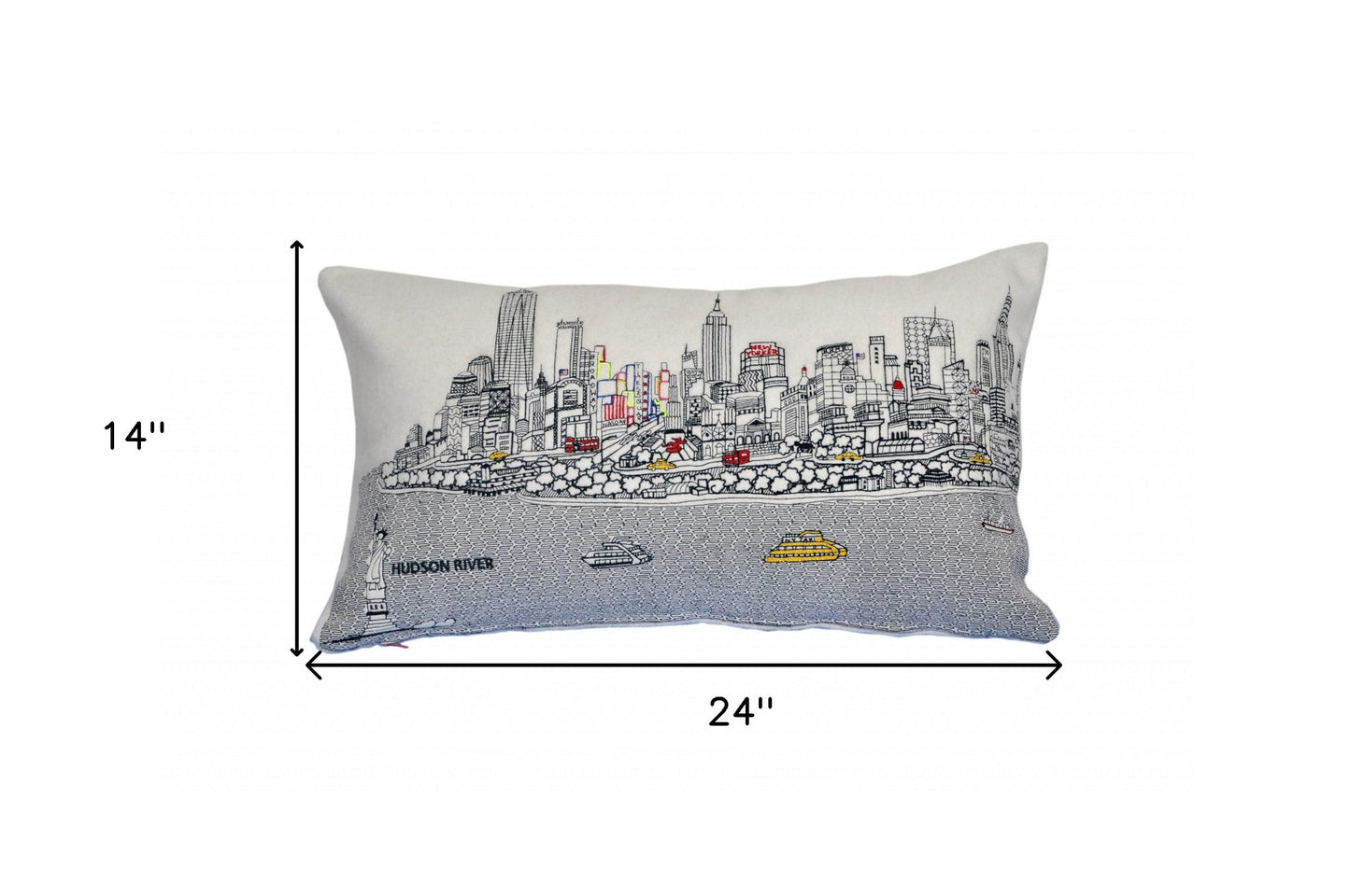 25" White NYC Daylight Skyline Lumbar Decorative Pillow