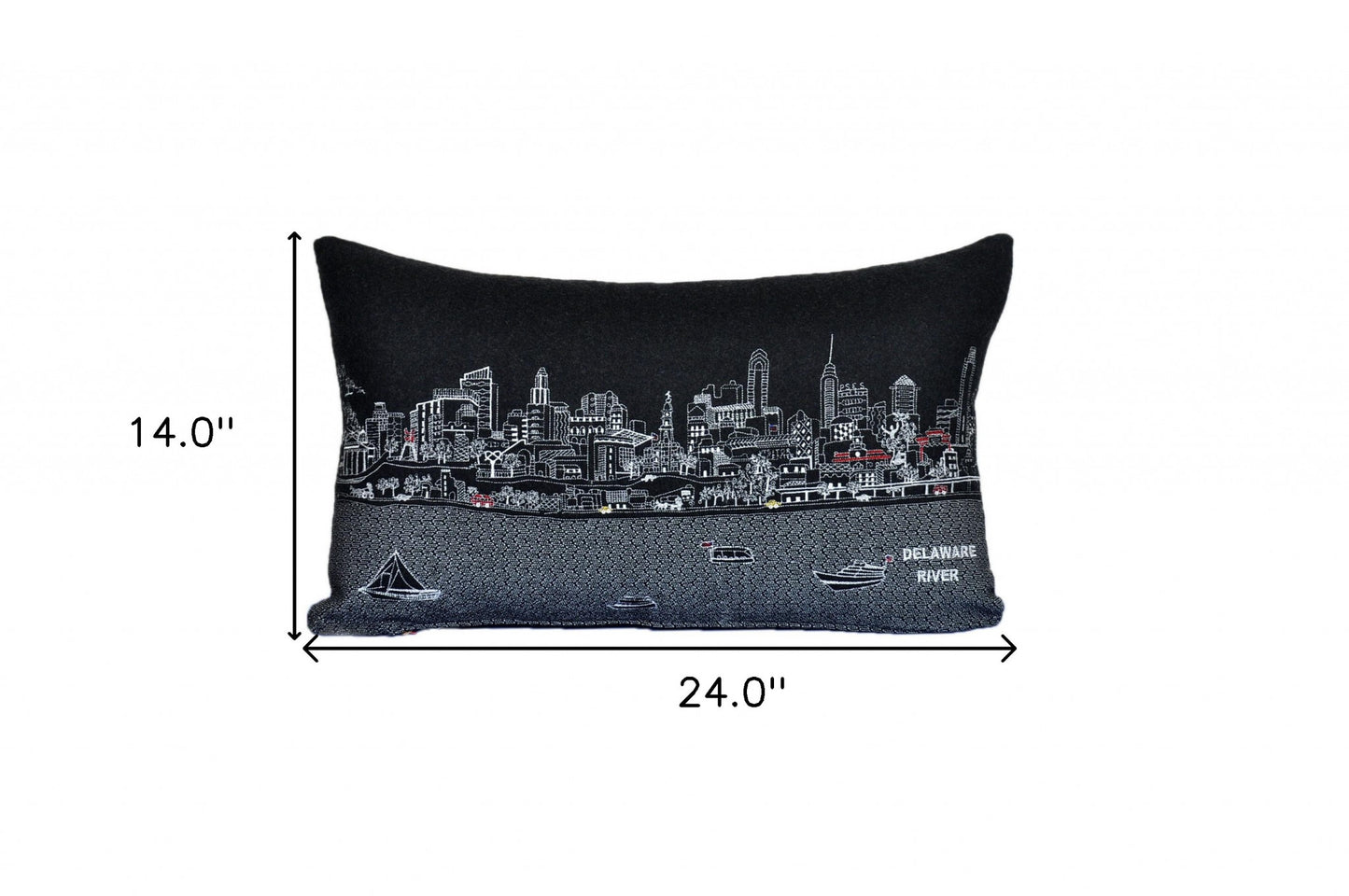 25" Black Philadelphia Nighttime Skyline Lumbar Decorative Pillow