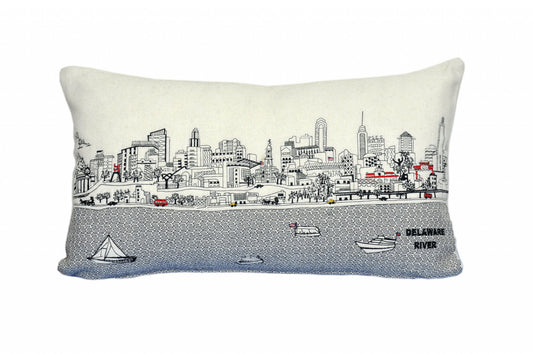 25" White Philadelphia Daylight Skyline Lumbar Decorative Pillow