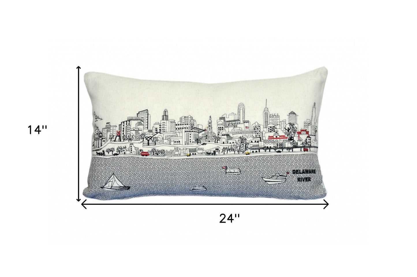 25" White Philadelphia Daylight Skyline Lumbar Decorative Pillow