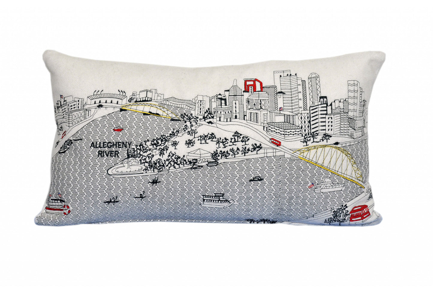 25" White Pittsburgh Daylight Skyline Lumbar Decorative Pillow