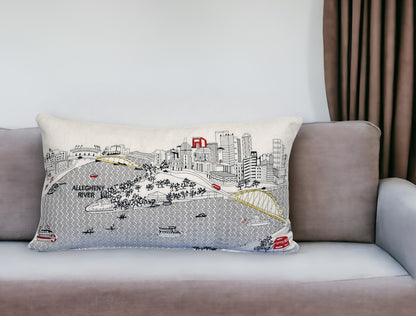 25" White Pittsburgh Daylight Skyline Lumbar Decorative Pillow