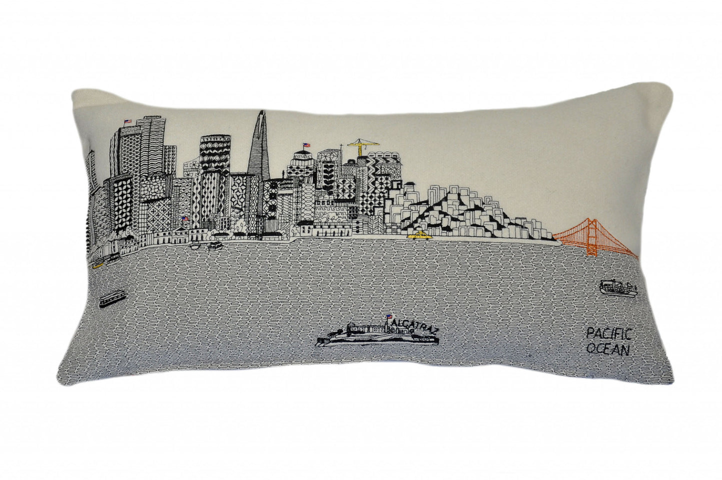 25" White San Francisco Daylight Skyline Lumbar Decorative Pillow