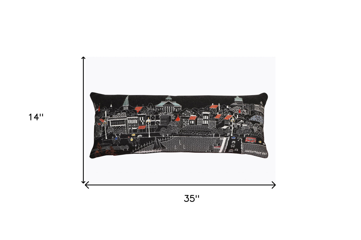 35" Black Annapolis Nighttime Skyline Lumbar Decorative Pillow