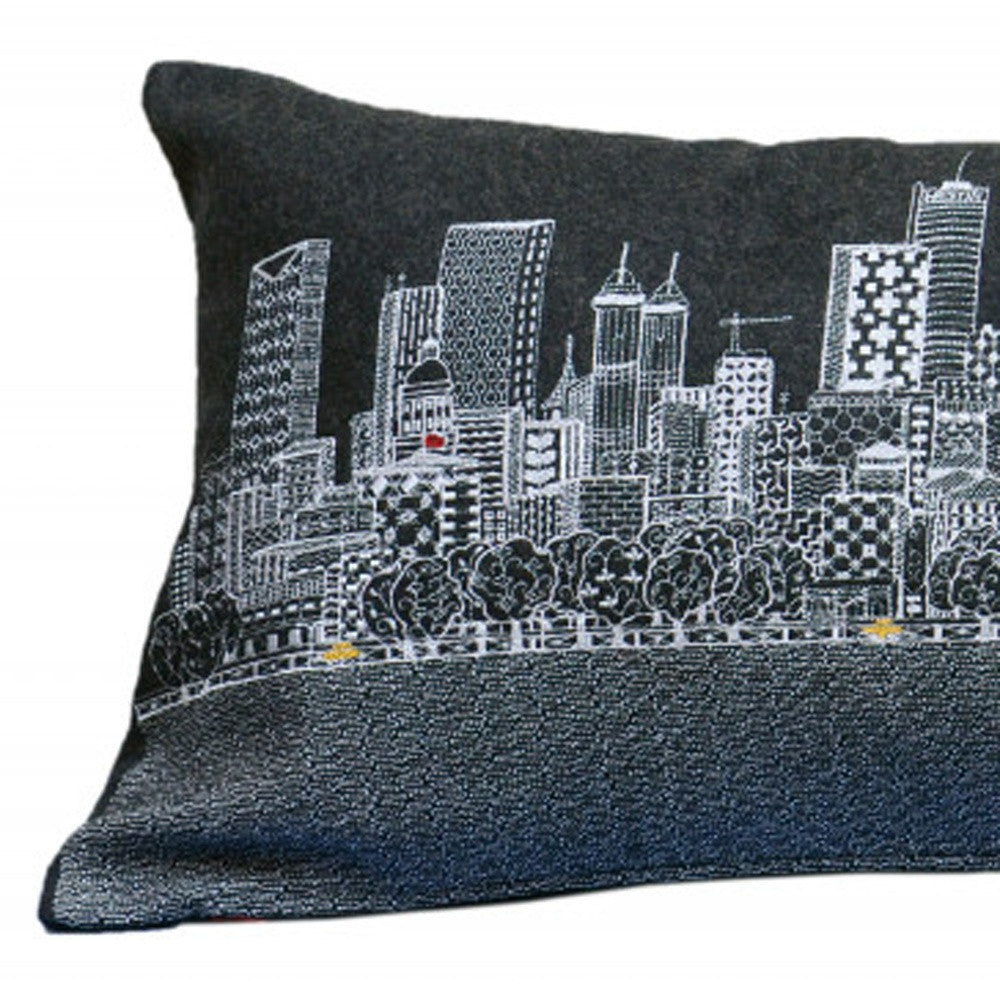 35" Black Atlanta Nighttime Skyline Lumbar Decorative Pillow