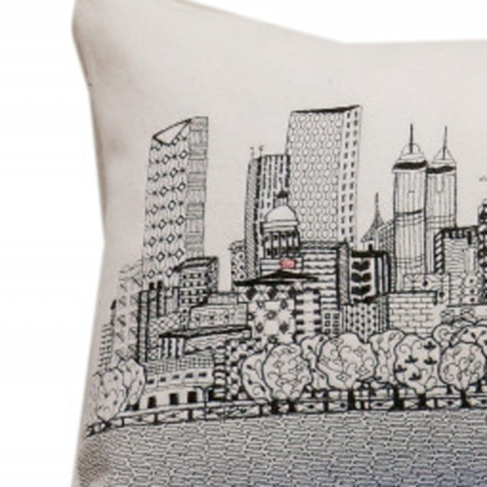 35" White Atlanta Daylight Skyline Lumbar Decorative Pillow