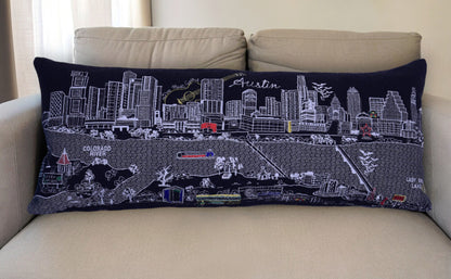 35" Black Austin Nighttime Skyline Lumbar Decorative Pillow