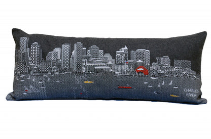 35" Black Boston Nighttime Skyline Lumbar Decorative Pillow