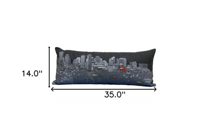 35" Black Boston Nighttime Skyline Lumbar Decorative Pillow