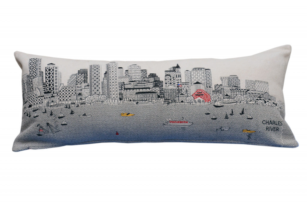 35" White Boston Daylight Skyline Lumbar Decorative Pillow