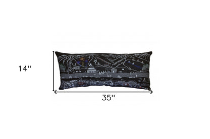 35" Black Breckenridge Nighttime Skyline Lumbar Decorative Pillow