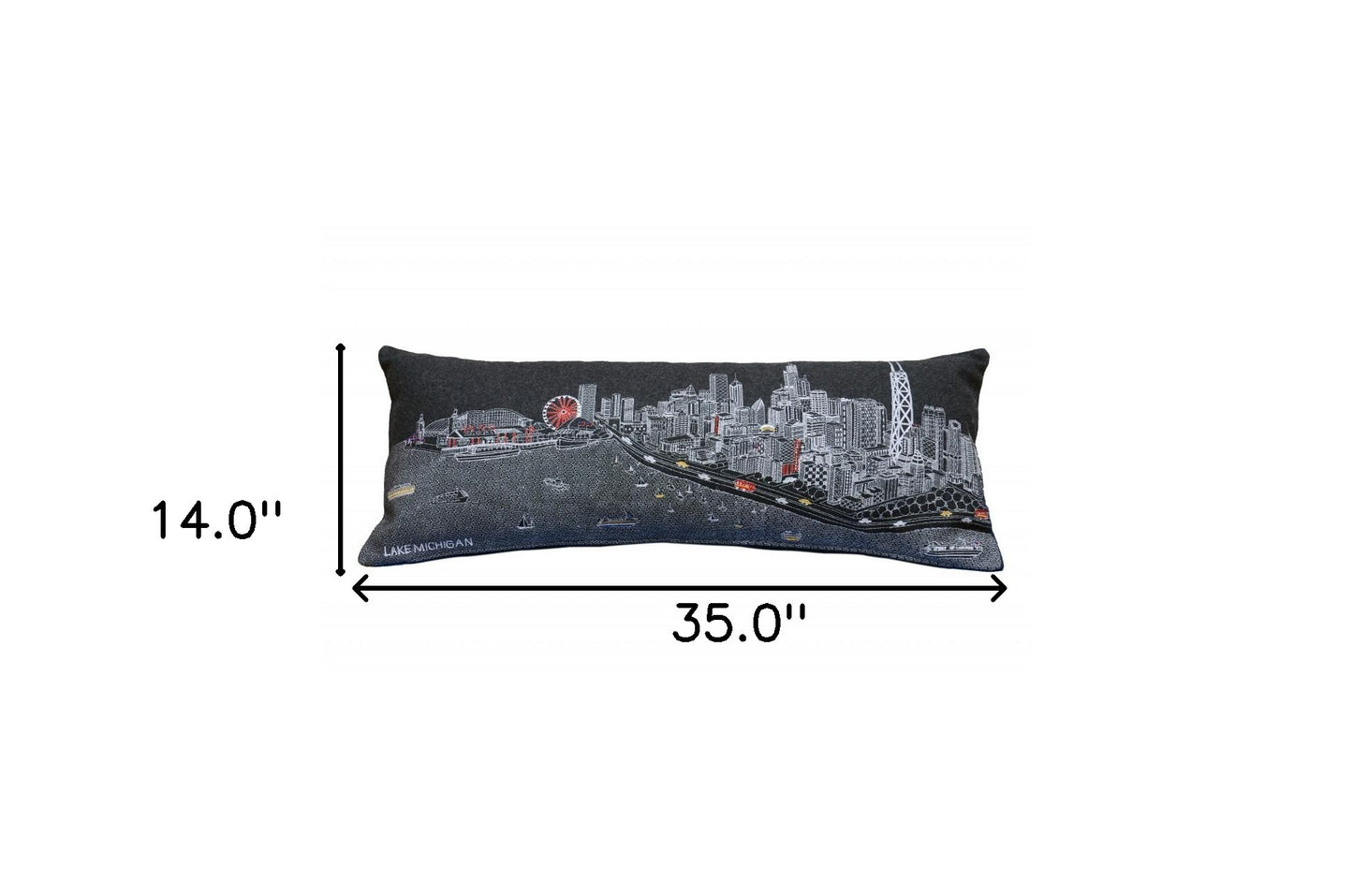 35" Black Chicago Nighttime Skyline Lumbar Decorative Pillow