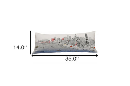 35" White Chicago Daylight Skyline Lumbar Decorative Pillow