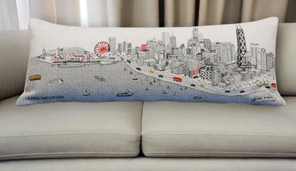 35" White Chicago Daylight Skyline Lumbar Decorative Pillow