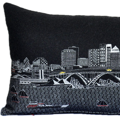 35" Black Cleveland Nighttime Skyline Lumbar Decorative Pillow