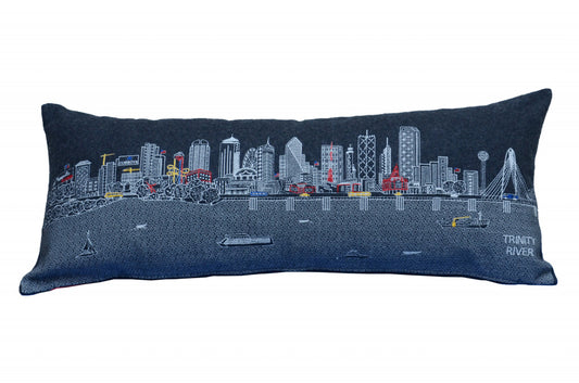 35" Black Dallas Nighttime Skyline Lumbar Decorative Pillow