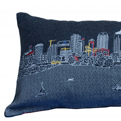 35" Black Dallas Nighttime Skyline Lumbar Decorative Pillow