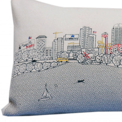 35" White Dallas Daylight Skyline Lumbar Decorative Pillow