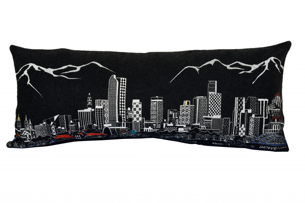 35" Black Denver Nighttime Skyline Lumbar Decorative Pillow