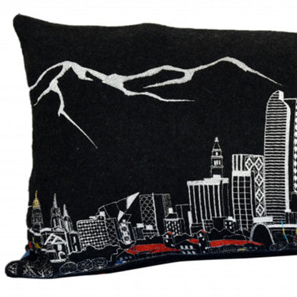 35" Black Denver Nighttime Skyline Lumbar Decorative Pillow