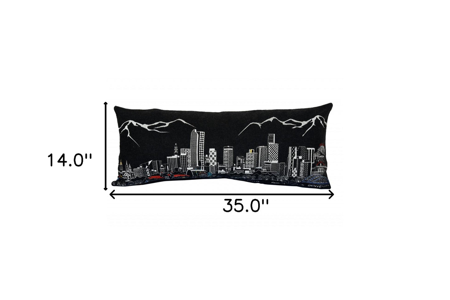 35" Black Denver Nighttime Skyline Lumbar Decorative Pillow