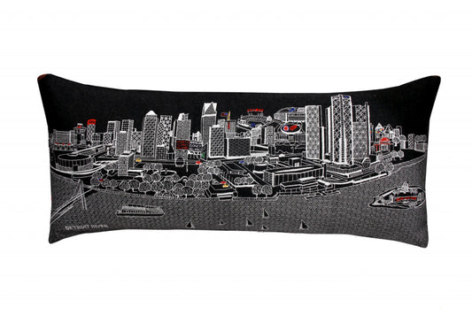 35" Black Detroit Nighttime Skyline Lumbar Decorative Pillow