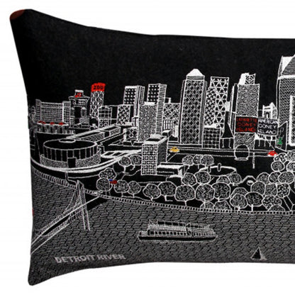 35" Black Detroit Nighttime Skyline Lumbar Decorative Pillow