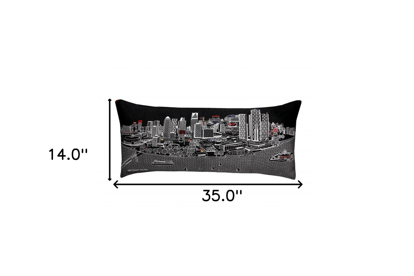 35" Black Detroit Nighttime Skyline Lumbar Decorative Pillow