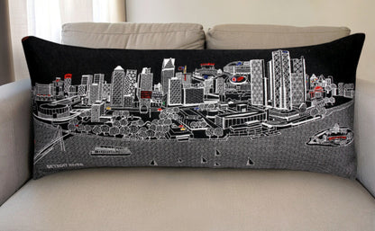 35" Black Detroit Nighttime Skyline Lumbar Decorative Pillow