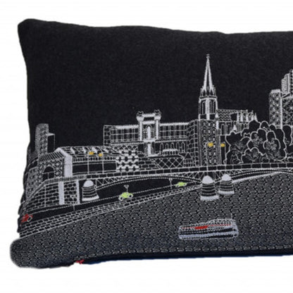 35" Black Frankfurt Nighttime Skyline Lumbar Decorative Pillow