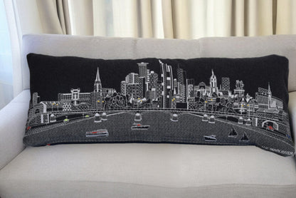 35" Black Frankfurt Nighttime Skyline Lumbar Decorative Pillow