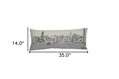 35" White Hong Kong Daylight Skyline Lumbar Decorative Pillow