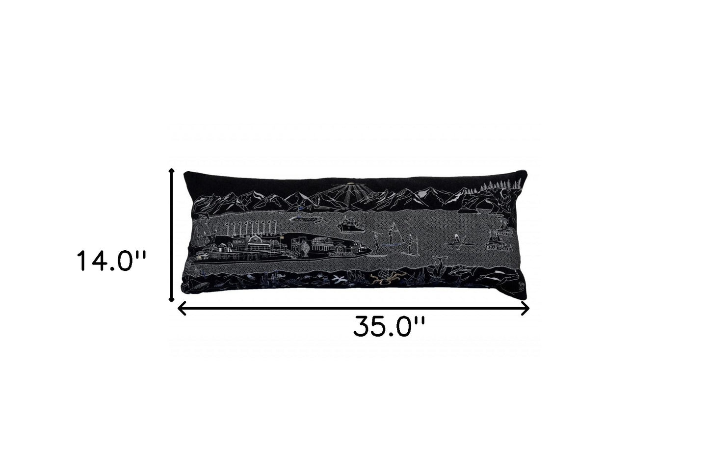 35" Black Homer Spit Nighttime Skyline Lumbar Decorative Pillow