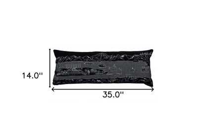 35" Black Homer Spit Nighttime Skyline Lumbar Decorative Pillow