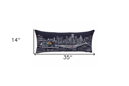 35" Black Houston Nighttime Skyline Lumbar Decorative Pillow