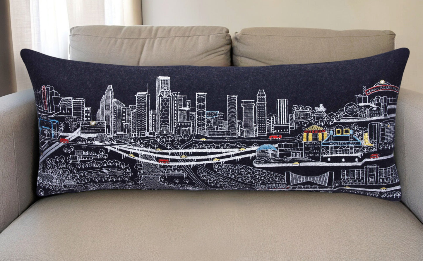 35" Black Houston Nighttime Skyline Lumbar Decorative Pillow