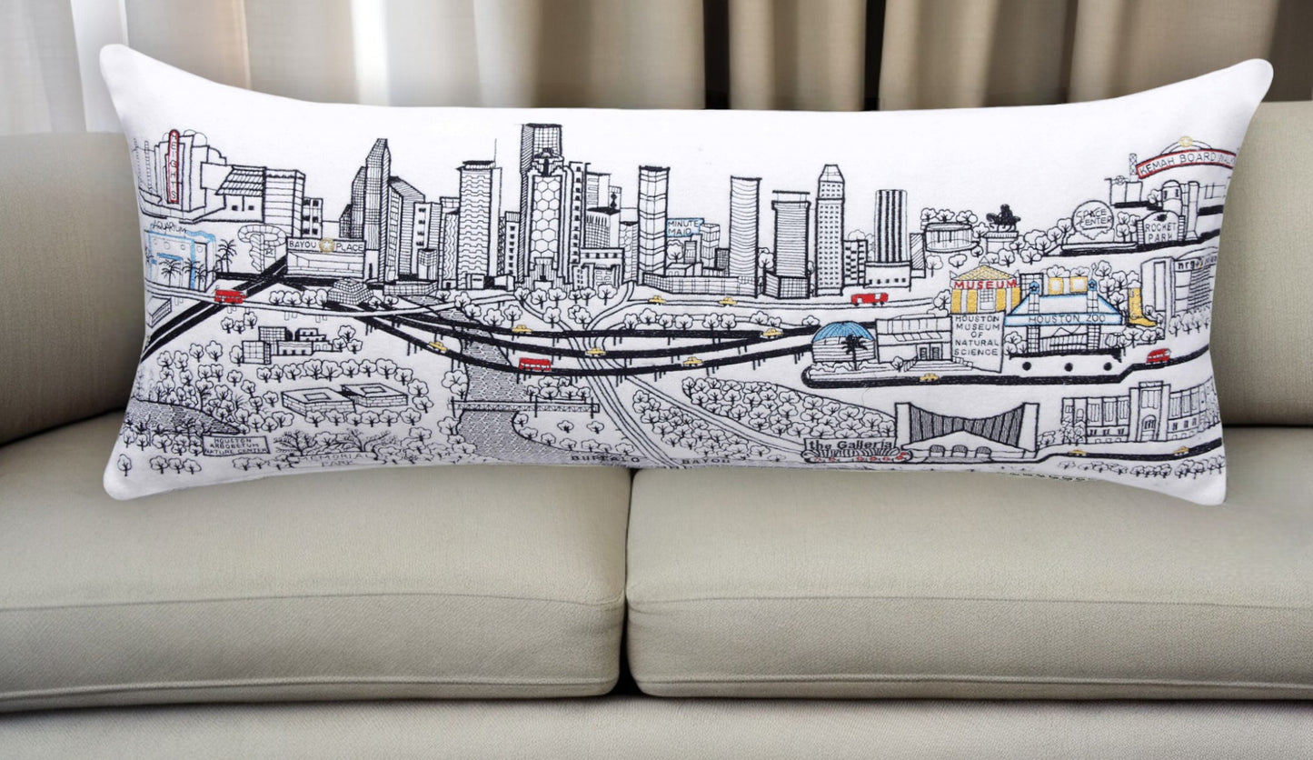 35" White Houston Daylight Skyline Lumbar Decorative Pillow