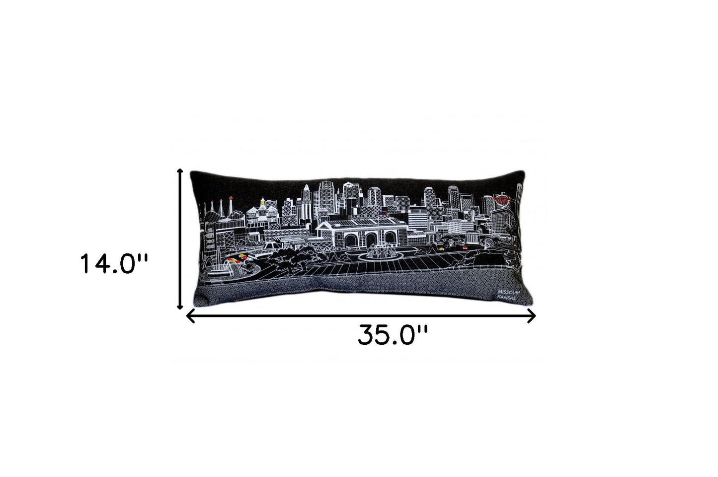 35" Black Kansas City Nighttime Skyline Lumbar Decorative Pillow