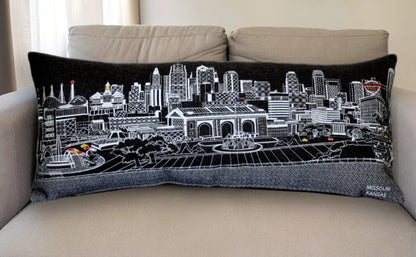 35" Black Kansas City Nighttime Skyline Lumbar Decorative Pillow