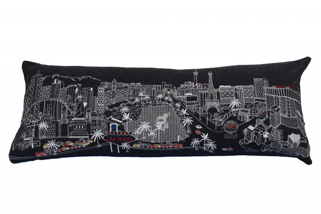 35" Black as Vegas Nighttime Skyline Lumbar Decorative Pillow