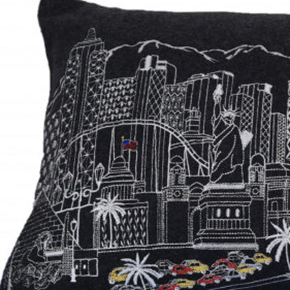 35" Black as Vegas Nighttime Skyline Lumbar Decorative Pillow