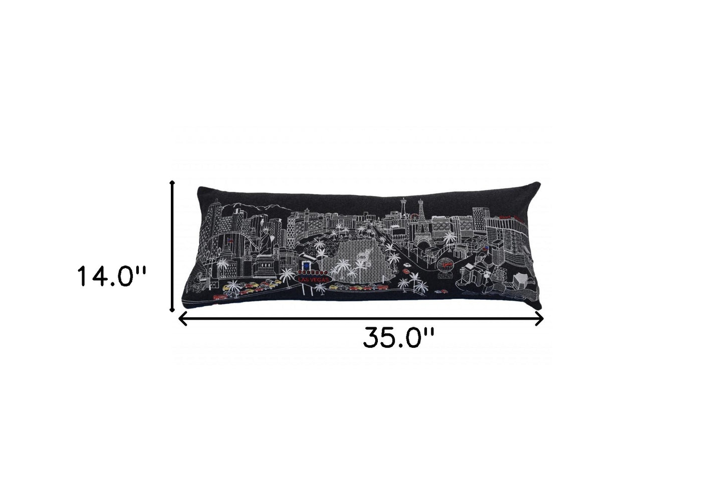 35" Black as Vegas Nighttime Skyline Lumbar Decorative Pillow