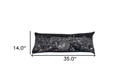 35" Black as Vegas Nighttime Skyline Lumbar Decorative Pillow