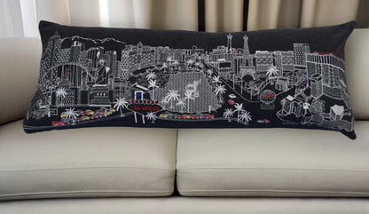 35" Black as Vegas Nighttime Skyline Lumbar Decorative Pillow