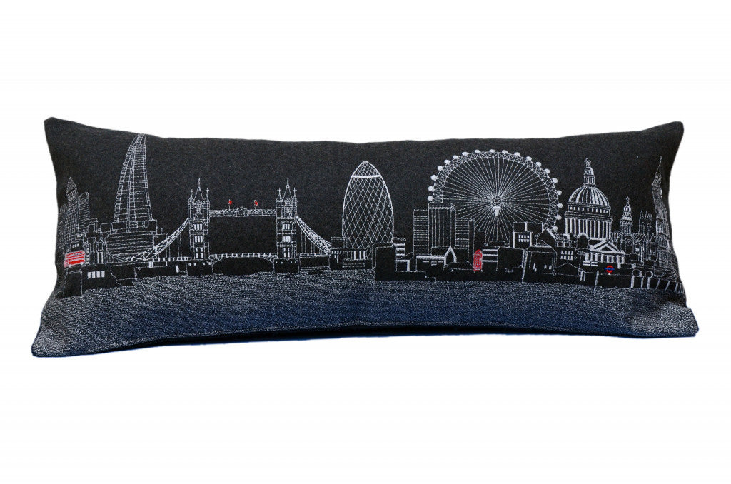 35" Black London Nighttime Skyline Lumbar Decorative Pillow