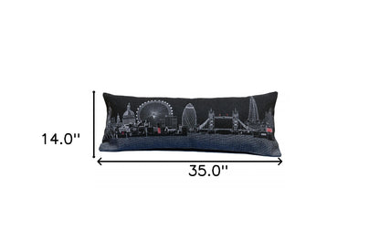 35" Black London Nighttime Skyline Lumbar Decorative Pillow